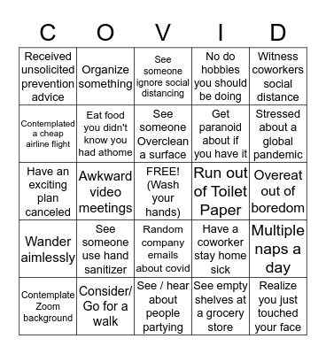 Covid-19 Bingo! Bingo Card