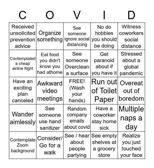 Covid-19 Bingo! Bingo Card