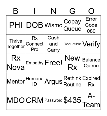 Humana Bingo Card
