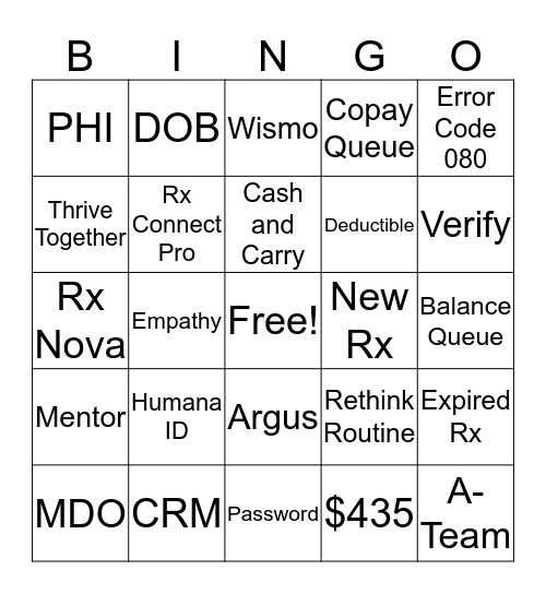 Humana Bingo Card
