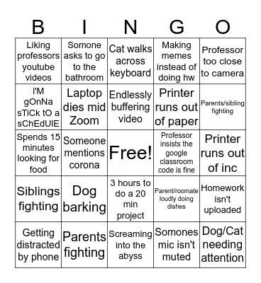 Online School Bingo Card