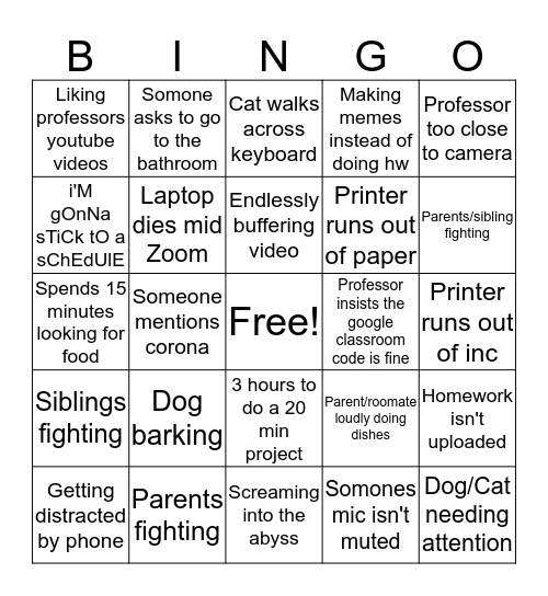 Online School Bingo Card