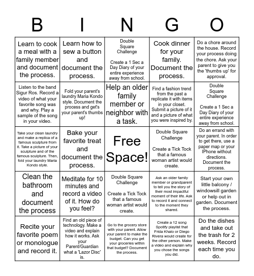 Ms. Watson's Art Bingo Card