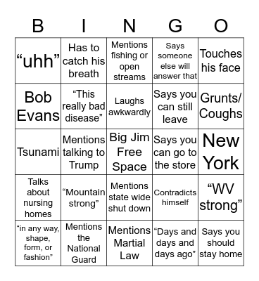 Big Jim Bingo  Bingo Card