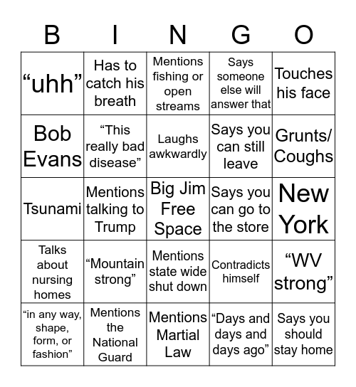 Big Jim Bingo  Bingo Card