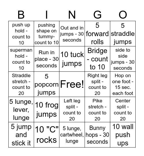 TCT Conditioning BINGO Card