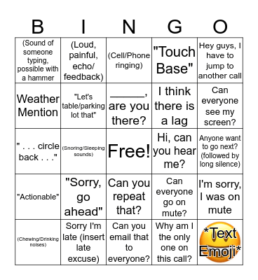 Conference Call Bingo Card