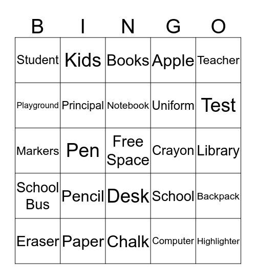 Back to School Bingo  Bingo Card