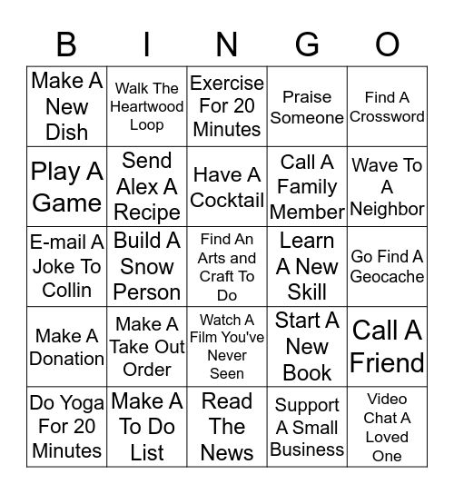 Schaffer's Mill Community Distancing Bingo Card