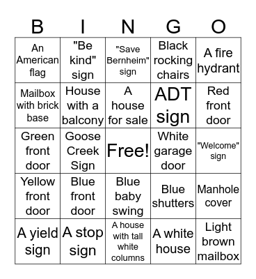 Goose Creek Bingo Card