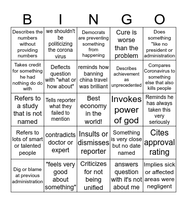 Trump press conference bingo Card