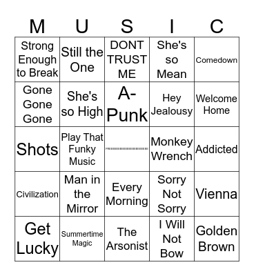 Mussssic Bingo Card