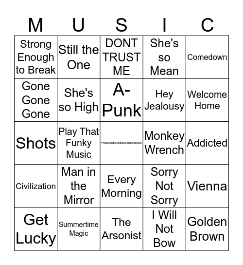 Mussssic Bingo Card