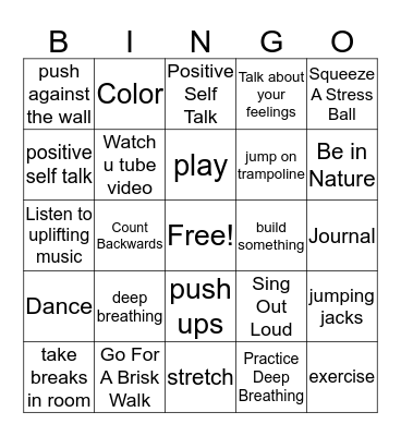 Coping Skills Bingo Card