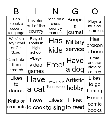 Neighborhood Bingo Card