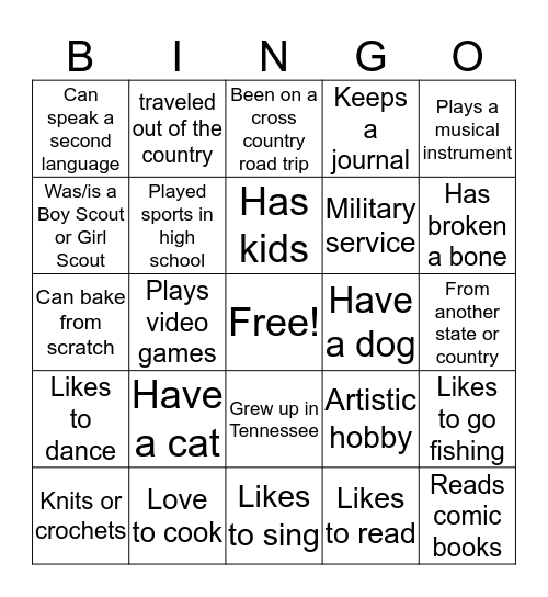 Neighborhood Bingo Card