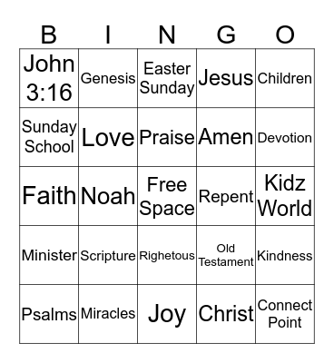 Sunday School Bingo Card