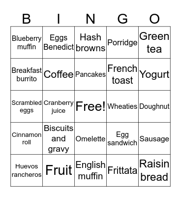 Breakfast Bingo Card