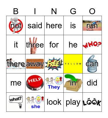 Sight Words Bingo Card