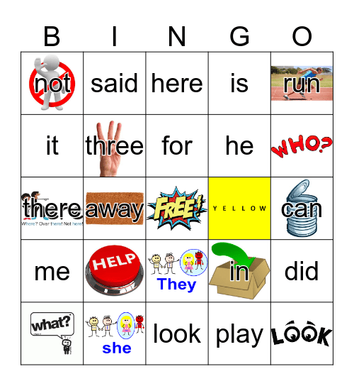 Sight Words Bingo Card