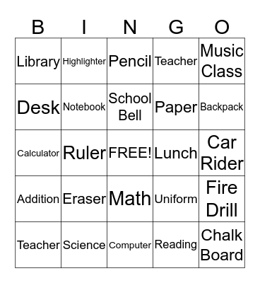 Back to School Bingo 2014 Bingo Card
