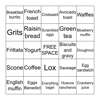 Breakfast Bingo Card