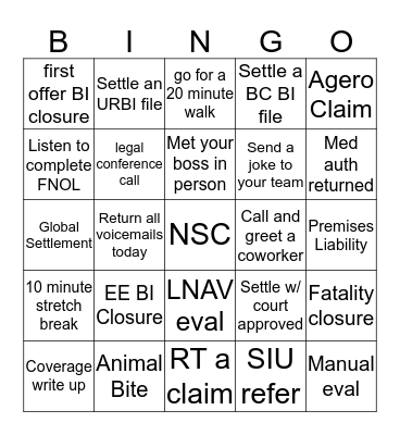 NSC BINGO Card