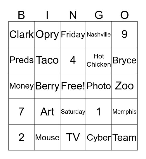 Dixie Bingo Card