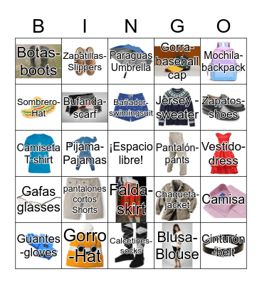 La ropa Bingo Card