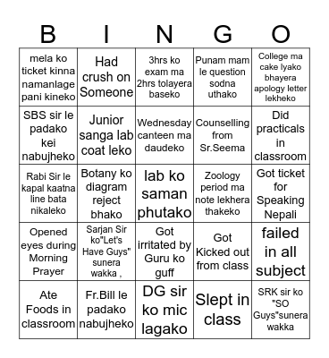 St.xaviers  College Science Bingo Card