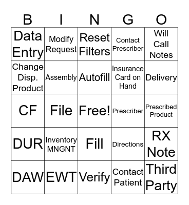 SWQ and Data Entry Bingo Card