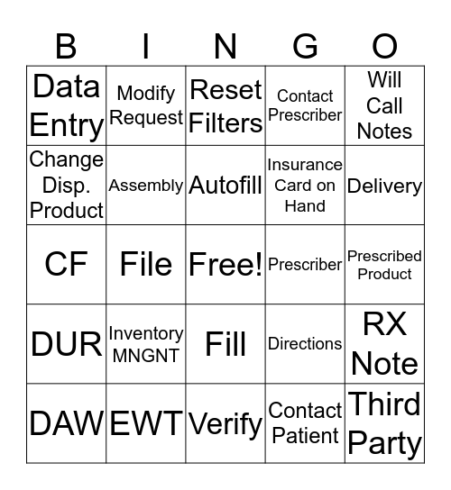 SWQ and Data Entry Bingo Card