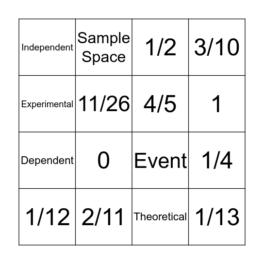 Probability Bingo Card