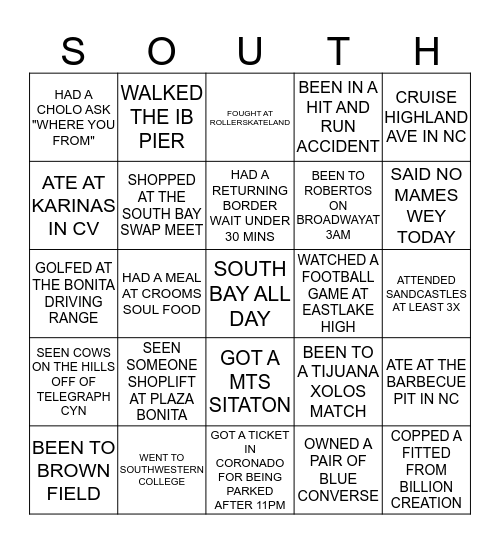 SOUTH BAY DAYGO BINGO Card