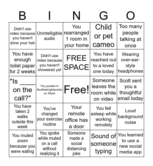 Zoom Bingo Card