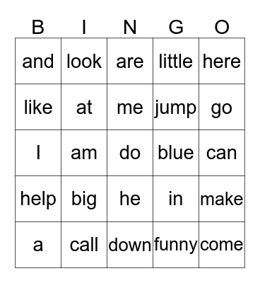 Dolch Word Bingo 1 -  30 Bingo Card
