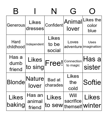 Elsa Bingo Card