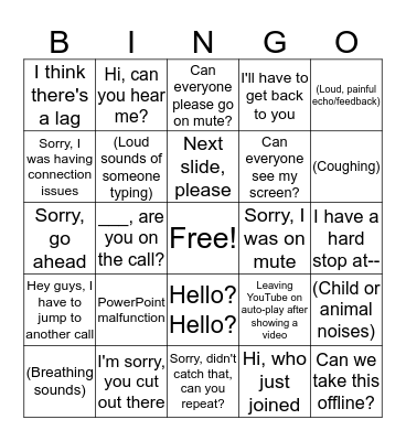 Online Meeting BINGO Card