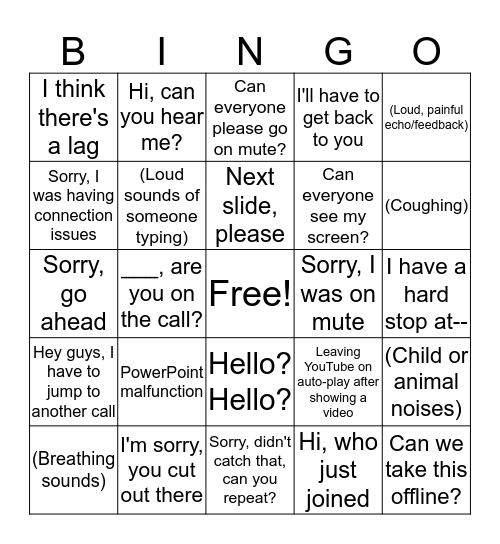 Online Meeting BINGO Card