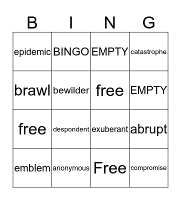 Vocab. Bingo Card