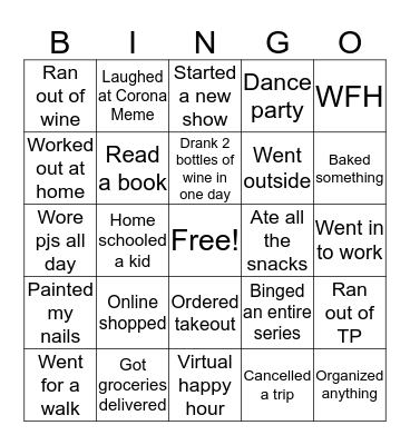 Quarantine Bingo Card