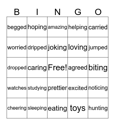 Suffix endings Bingo Card