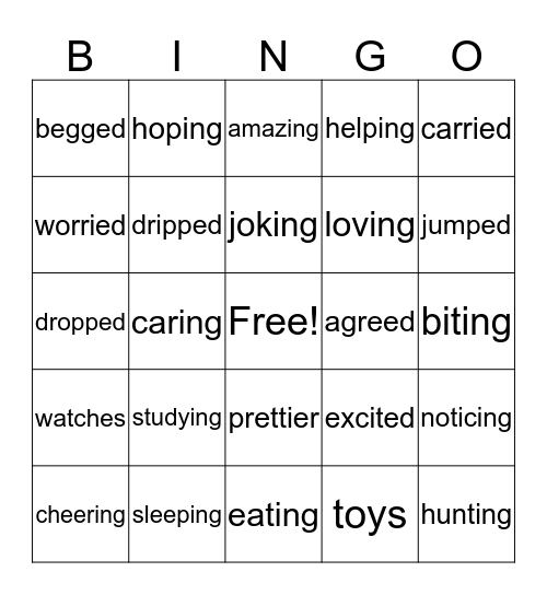 Suffix endings Bingo Card