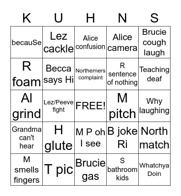 Family Bingo Card