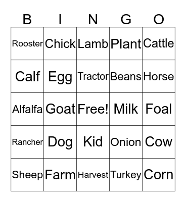 National Agriculture Day Bingo Card