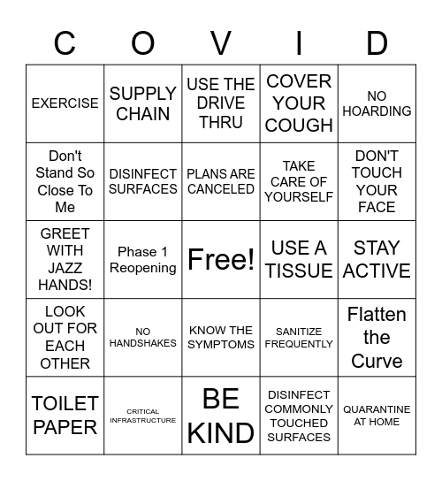 COVID-19 BINGO Card