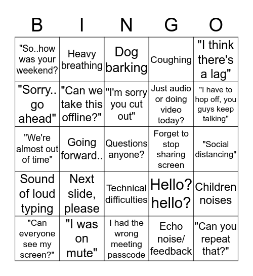 Conference Call Bingo Card