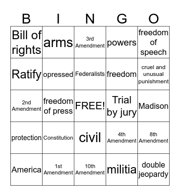 Bill of Rights  Bingo Card