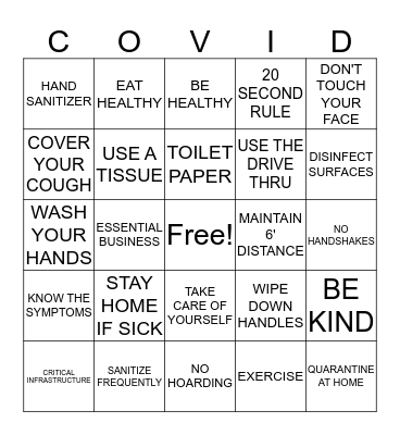 COVID-19 BING0 Bingo Card