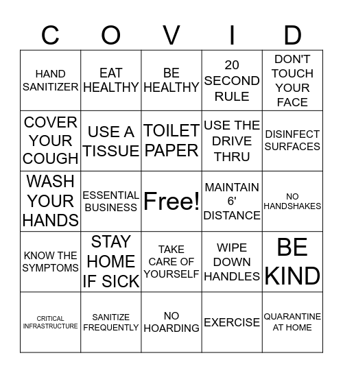 COVID-19 BING0 Bingo Card